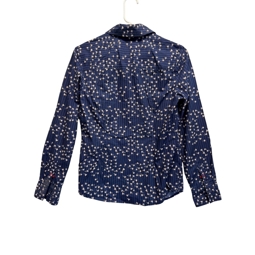 Boden Women LS Blouse Bird Novelty Print Button Up Sz 4R Dark Blue - Picture 7 of 8